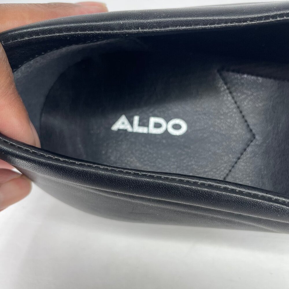 ALDO Dark Academia Square Toe Penny Loafers Black Leather Size 12 - Picture 8 of 12